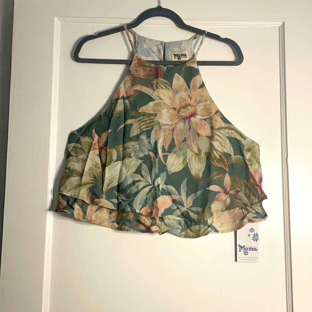 Show Me Your MuMu Tropical Floral Crop Top - Green and Peach